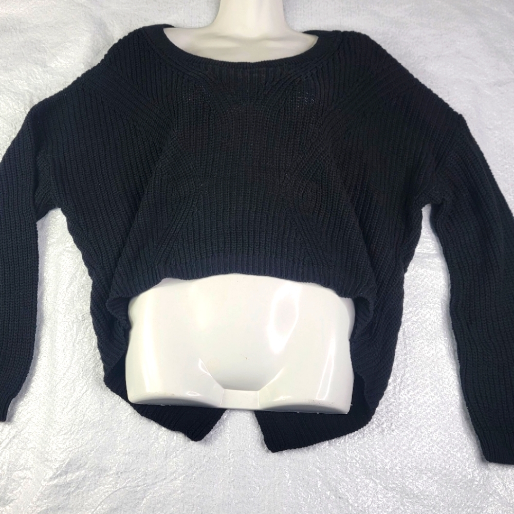 Express Womens Black Long Sleeve Cropped Sweater Open Stitch NWT Size Medium
